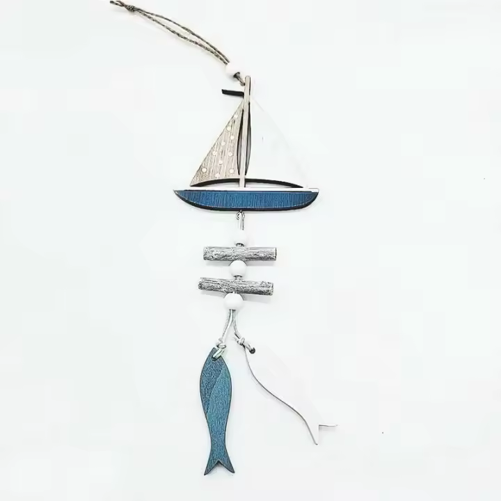 Colgante de decoración para colgar en la pared de barco de peces pequeños de madera de estilo marino, regalos creativos, artesanías de viento oceánico, decoración del hogar - 1