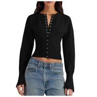 Suéter de Punto con Cuello Redondo Abrigo Suelto para Mujer con Botón Oculto Cálido, Moda y Estilo - details 1