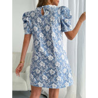 Vestido de verano nuevo para mujer con mangas abullonadas, textura jacquard y cuello redondo. - details 9