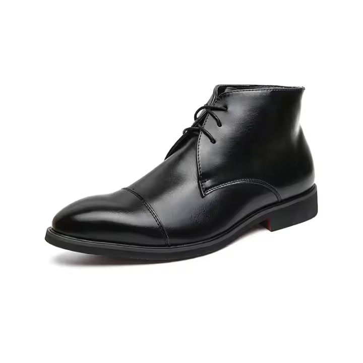 Nuevas botas cortas con cordones, botines derby de punta, informales de negocios, zapatos de cuero de color sólido británico. - 1