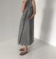 REALEFT-vestidos Vintage a cuadros para mujer, vestidos sin mangas de cintura alta, cuello redondo, sin mangas, informal, holgado, corte en A, verano 2024 - details 3