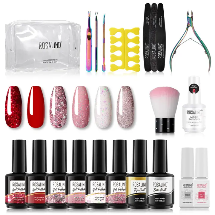 ROSALIND juego de Esmaltes en Gel para uñas, herramientas de manicura, lámpara Led UV, purpurina, semipermanente, imprimación, capa superior, capa Base, 15ml - 1