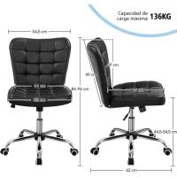 Silla de Oficina sin Reposabrazo Silla Oficina Tapizada de Cuero PU Silla con Ruedas Silla Ergonómica Base Metal Blanca - details 20