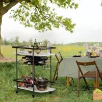 Carrito de servicio de barra de 2 niveles con ruedas, carrito de bebidas móvil con estante para vino y soporte para vidrio, almacenamiento de bebidas rodante con placa de patrón de mármol - details 8