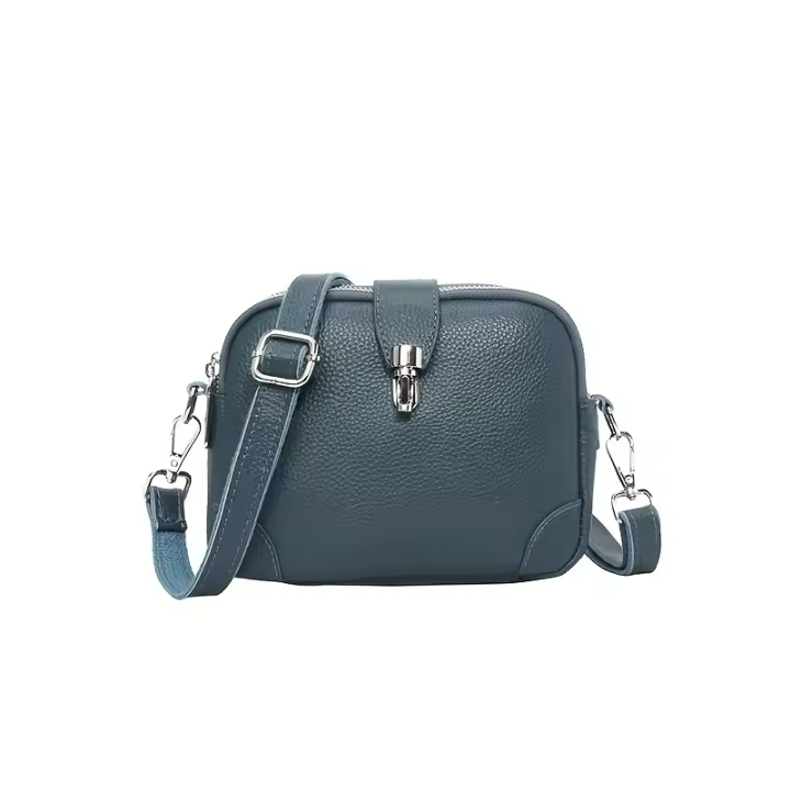 Bolso cruzado elegante de cuero genuino para mujer, bolso de hombro versátil de Color sólido, correa desmontable, cierre de cremallera - 1
