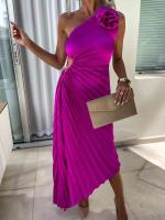 Vestido largo sexi con cuello Diagonal y cintura sin mangas para mujer, vestido liso calado elegante para fiesta, decoración a la moda - details 1
