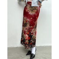 BUNO-faldas de malla florales Vintage para mujer, faldas largas rectas ajustadas de estilo chino de cintura media, ropa de calle de moda de verano 2025 - details 4