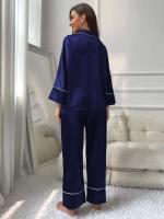 Ropa de dormir de satén de seda, pantalones con cuello ranurado, conjunto de camisón de 2 piezas, Tre y otra ropa informal para mujer - details 16