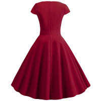 Women summer vintage with belt short sleeve v neck elegant retro swing party dresses - details 19