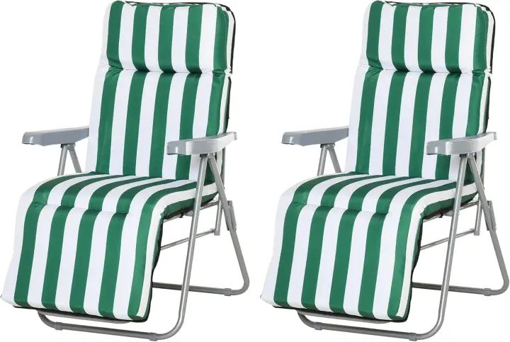 Plegables de Jardín Sillas de Gravedad Cero de Acero con Cojín Acolchado Respaldo Ajustable en 5 Posiciones y Reposapiés 60x75x50-102 cm Rayas Azul - 1