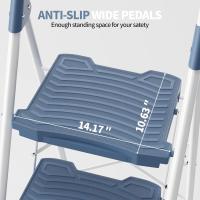 Peldaños Anchos con Baranda, Escalera de Tijera con Pedal Antideslizante, Taburete Plegable para Hogar Cocina Garaje Jardín Oficina, Capacidad de Carga de 900LBS, Azul - details 1