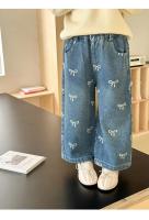 Pantalones para niños 2025, Otoño Invierno, nuevos pantalones vaqueros con estampado coreano con lazos para niña, pantalones vaqueros rectos - details 5