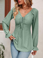 Blusa acampanada de manga larga con cuello en V para mujer, camiseta Sexy con cordón en la cintura, Tops elegantes para primavera y otoño, 2023 - details 17