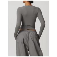 Top deportivo de manga larga con cuello en V para mujer, camiseta deportiva ajustada para Yoga, top deportivo, ropa deportiva para correr, entrenamiento deportivo - details 4