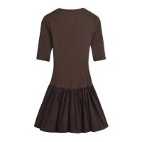 Nuevo Vestido Mini Ajustado y Acampanado de Mujer con Diseño de Parches, Manga Corta y Cuello Redondo para Otoño e Invierno. - details 1