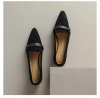 Zapatos individuales mate con punta en punta para mujer, tacones bajos que combinan con todo, color marrón, estilo retro - details 12