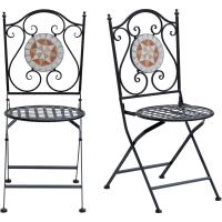 Juego de 2 Sillas Plegables de Jardín Bistro Silla Asiento Mosaico para Terraza Balcón Metal Carga 120 kg 50x40x94,5 cm Negro - details 0