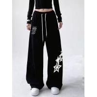 Pantalones de chándal con diseño de estampado de estrellas y letras para mujer, pantalones de pierna ancha de estilo callejero americano, pantalones largos a la moda para primavera y verano 2024 - details 7