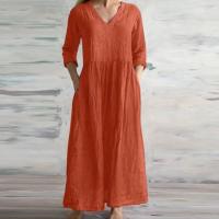 Vestidos sueltos de algodón de lino, novedad de primavera y otoño de 2024, vestido informal de media manga larga con cuello en V, vestido de estilo sencillo para mujer - details 6