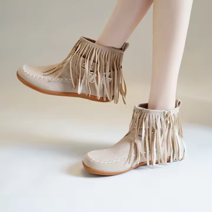 Botines de mujer con flecos planos, lujosas zapatillas góticas con hebilla de cinturón, diseño elegante, talla grande 43 - 1