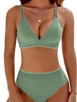 Conjunto Bikini Mujer 2 Piezas Push Up - Top Cuello V y Pantalón Cintura Alta |   Traje de baño sólido para deportes acuáticos y playa |   Tallas S-XL - details 7
