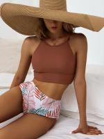 Bikini Sexy para mujer, traje de baño de cuello alto, traje de baño femenino de dos piezas, conjunto de Bikinis de cintura alta, ropa de playa para traje de baño 2024 - details 2