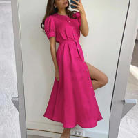 Vestidos largos de color liso para mujer, camisa midi con botones y cuello redondo para el trabajo, la escuela y el uso diario, verano - details 7