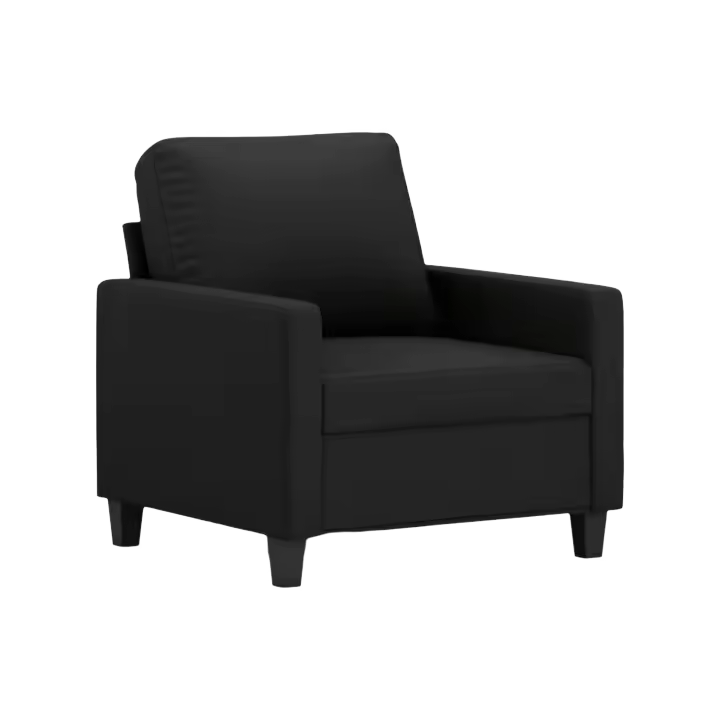 Silla con reposabrazos y respaldo, sofá de descanso para televisión, asiento tapizado para salón, cuero sintético negro - 1