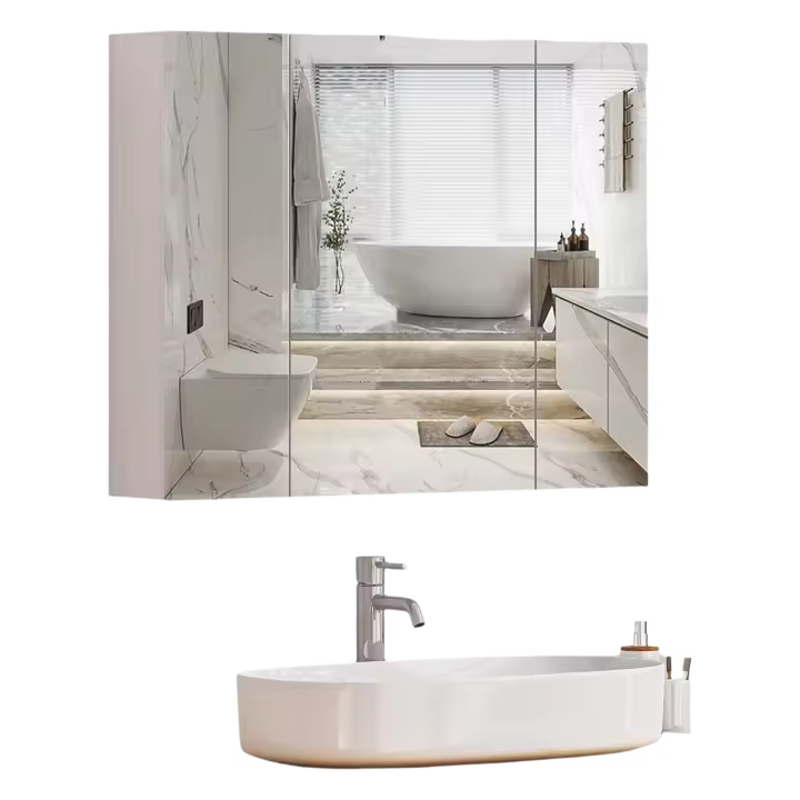 Armario de Baño con Espejo Iluminación LED Enchufe para Afeitadora 70x60x15cm - 1