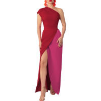Invitada con un hombro largo y diseño de bloques de color Wo, estilo elegante, vestido de noche de boda de longitud media, vestido nquet para Wo, estilo, , - details 17