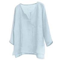 Nueva camisa holgada informal de manga larga de Color sólido de verano y primavera para hombre, Tops con cuello en V, talla S-3XL - details 3
