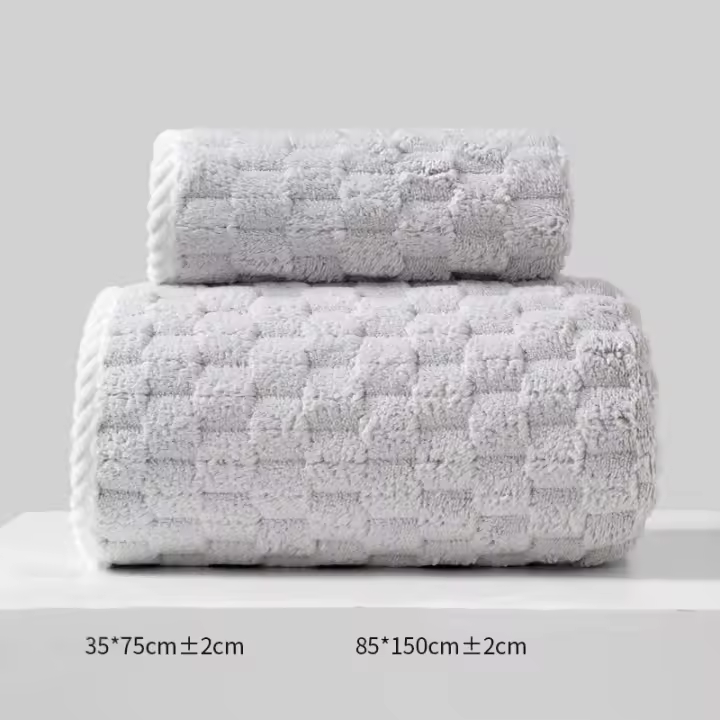 Juego de 2 piezas Toalla de baño de terciopelo coral, rejilla de nube, gruesa y absorbente, 100% material de poliéster - 1