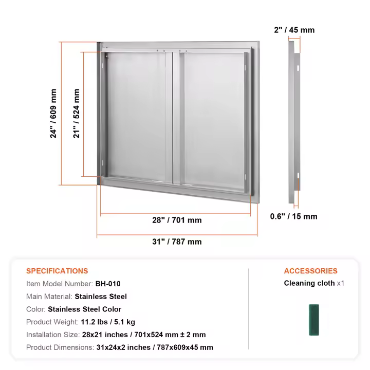 SucceBuy Puerta de acceso para barbacoa, puerta de pared vertical de montaje empotrado con manijas empotradas para isla de barbacoa, estación de parrilla - 1