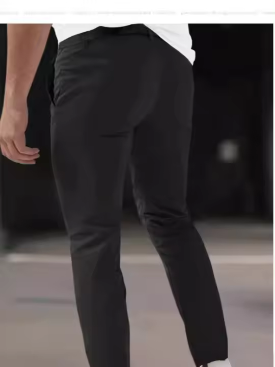 2025 pantalones de pierna pequeña ajustados informales con cremallera y bolsillo ajustado de color sólido para hombre - 1
