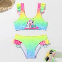 Traje de baño deportivo para niñas bebés de dibujos animados 2025 con estampado lindo de arcoíris dividido para niños. - details 2
