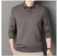 Suéter a cuadros para hombre, jersey de lana, ajustado, elegante, de lujo, falso, de punto, de dos piezas - details 5