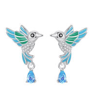 Pendientes de plata de ley 925 para mujer, aretes con forma de libélula y pájaro, joyería fina para boda, novedad - details 10