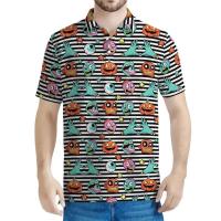 Polo con estampado 3D de dibujos animados de zombies para hombre, top Haruku de manga corta con cuello y botones, Eye of the Brain, verano - details 10