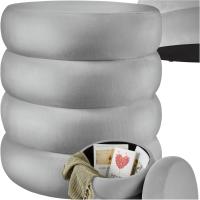 Taburete Almacenaje Bouclé, Carga: 120 kg, MDF, Puff Almacenaje, Taburete Dormitorio, Reposapies Puff, Zapatero Entrada Recibidor, Asiento Acolchado, Ideal Salón Hogar - 42 x 47 cm Crema - details 62