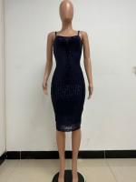 Vestido con tirantes francés ajustado sin mangas con temperamento que abraza la cadera con lentejuelas para mujer - details 7