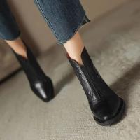 Botines de cuero de felpa para mujer, botas de barco cálidas con tacón y cremallera - details 4