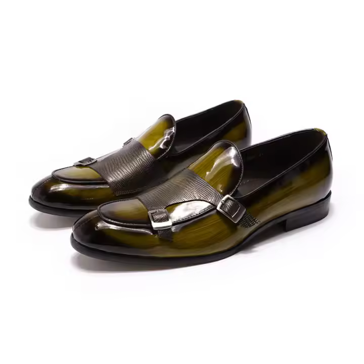 Zapatos de cuero de alta gama para hombre, mocasines de doble botón de charol - 1