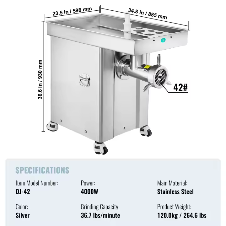 SucceBuy Picadora de carne, Picadora de carne eléctrica con cuchilla, Placa de molienda, Fabricante de salchichas, Picadora de carne comercial de acero inoxidable - 1