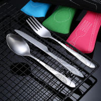 Juego de cubiertos portátiles de acero inoxidable con estuche, cuchillos para carne, tenedor, cuchara, vajilla de Camping familiar, 3 piezas - details 6