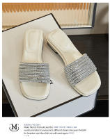 Zapatillas de tacón grueso con diamantes de imitación nuevas medias zapatillas ropa exterior de mujer con falda casual moda versátil sandalias - details 23