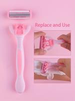 Afeitadora Manual para mujer, 1 mango + 6 cuchillas, cuchillas de acero inoxidable de 6 capas, cabezal de afeitado reemplazable - details 1