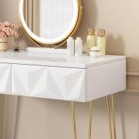 Tocador de Maquillaje con Espejo y Luz LED Iluminación Ajustable Conjunto de Mesa Tocador con Silla Terciopelo Blanco + Dorado - details 5