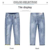 Vaqueros ajustados cónicos de mezclilla elástica de alta calidad para hombre, pantalones de estilo informal de verano y otoño de diseñador rasgados a la moda - details 3