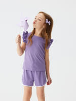 Conjunto De Verano Para Bebé Niña 2024 Shorts Y Camiseta Cómodo Transpirable Ropa De Casa Estilo Casual Sin Mangas Cuello Redondo - details 7