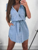 Vestido de mezclilla para mujer Vestido de mezclilla de manga corta informal - details 1